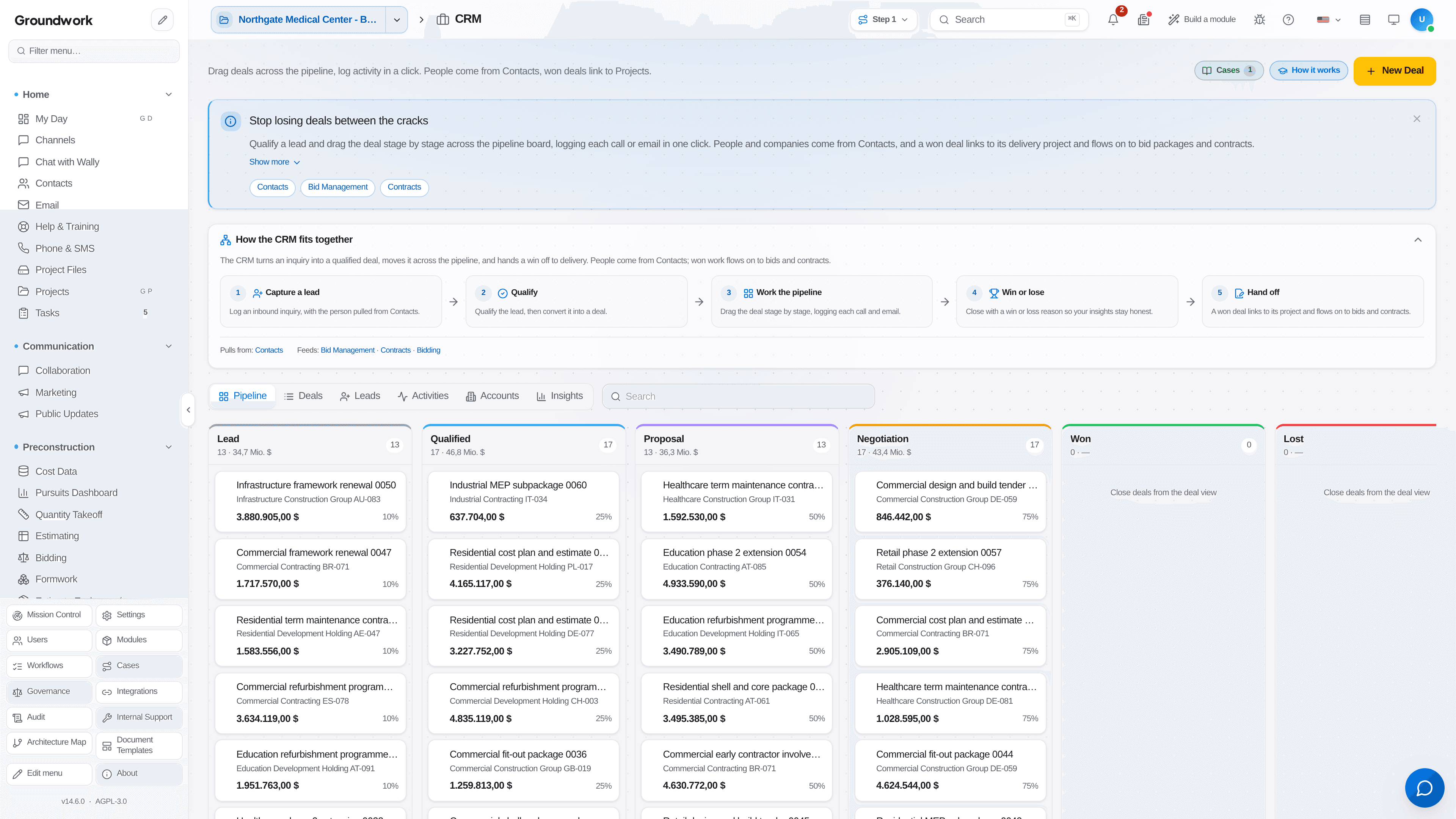 Groundwork CRM pursuit pipeline