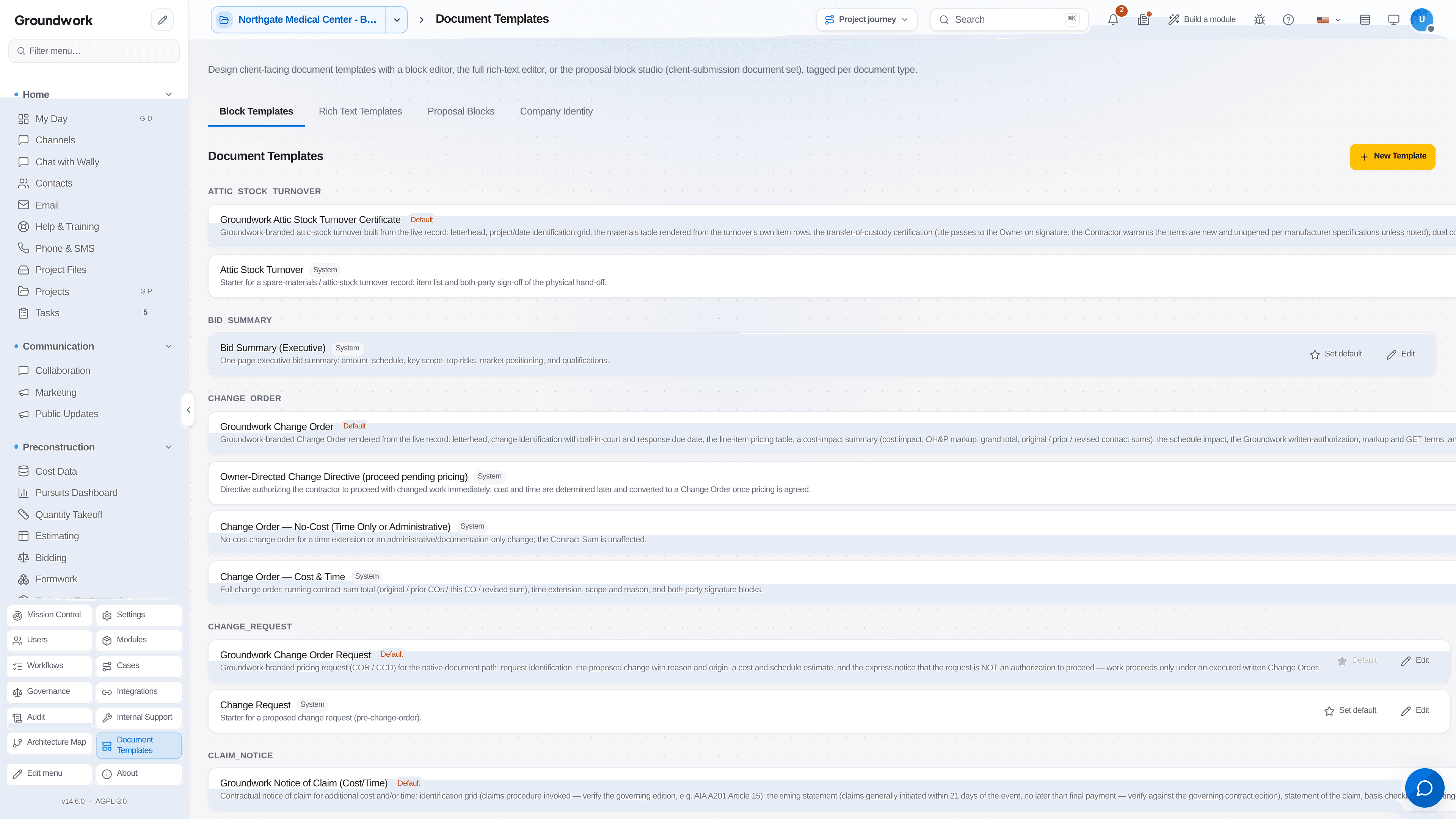 Groundwork document template editor