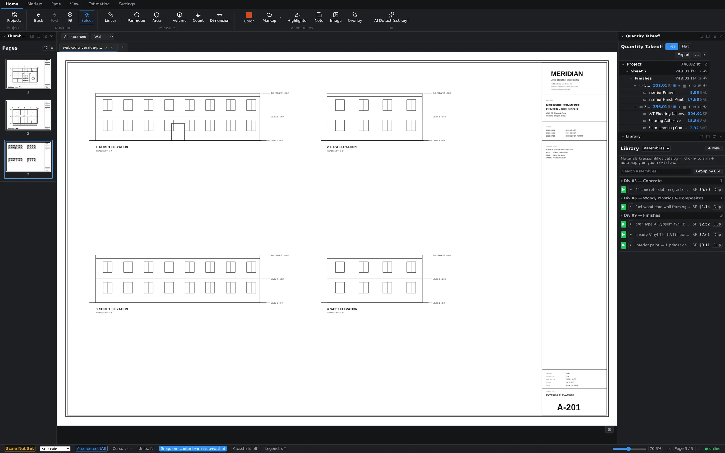 An exterior elevations sheet from the same plan set