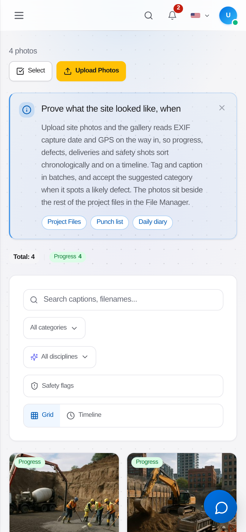 Field photo capture with timestamp and location metadata