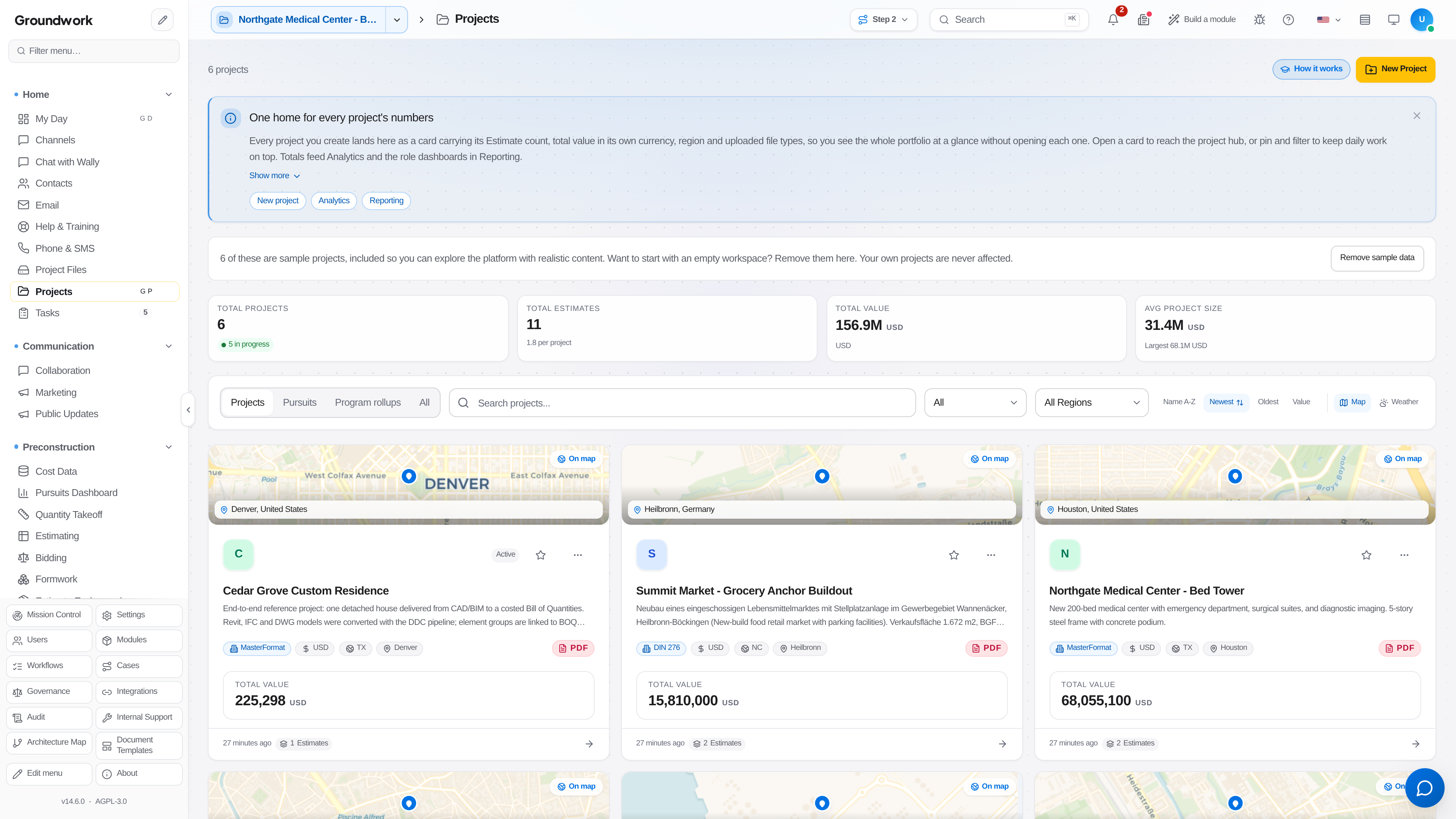 Projects portfolio view showing every active job